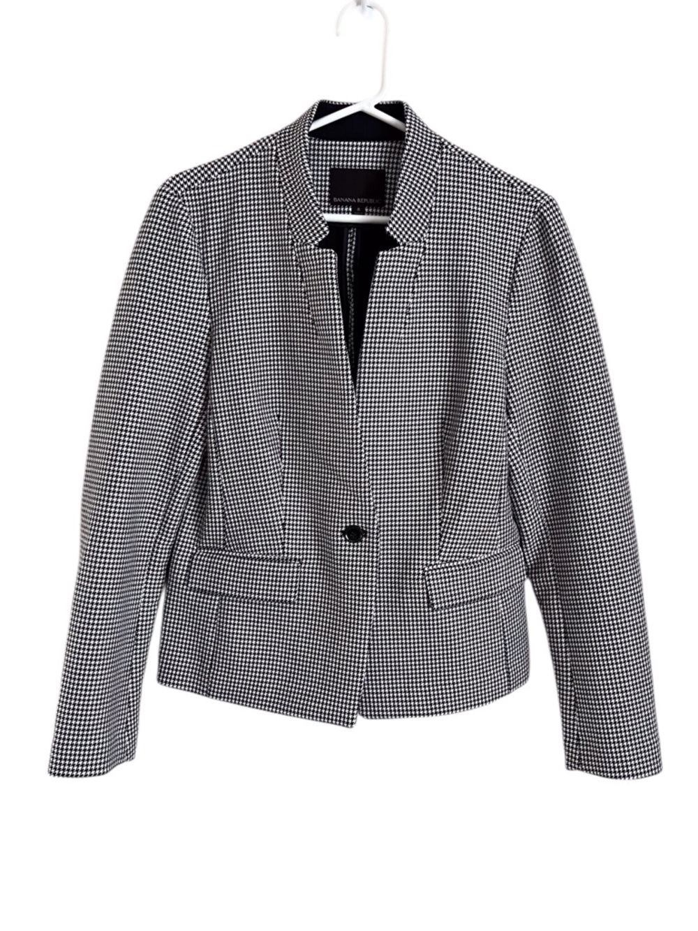 Banana Republic Ponte Herringbone One Button Blazer Black White Quiet Luxury 8